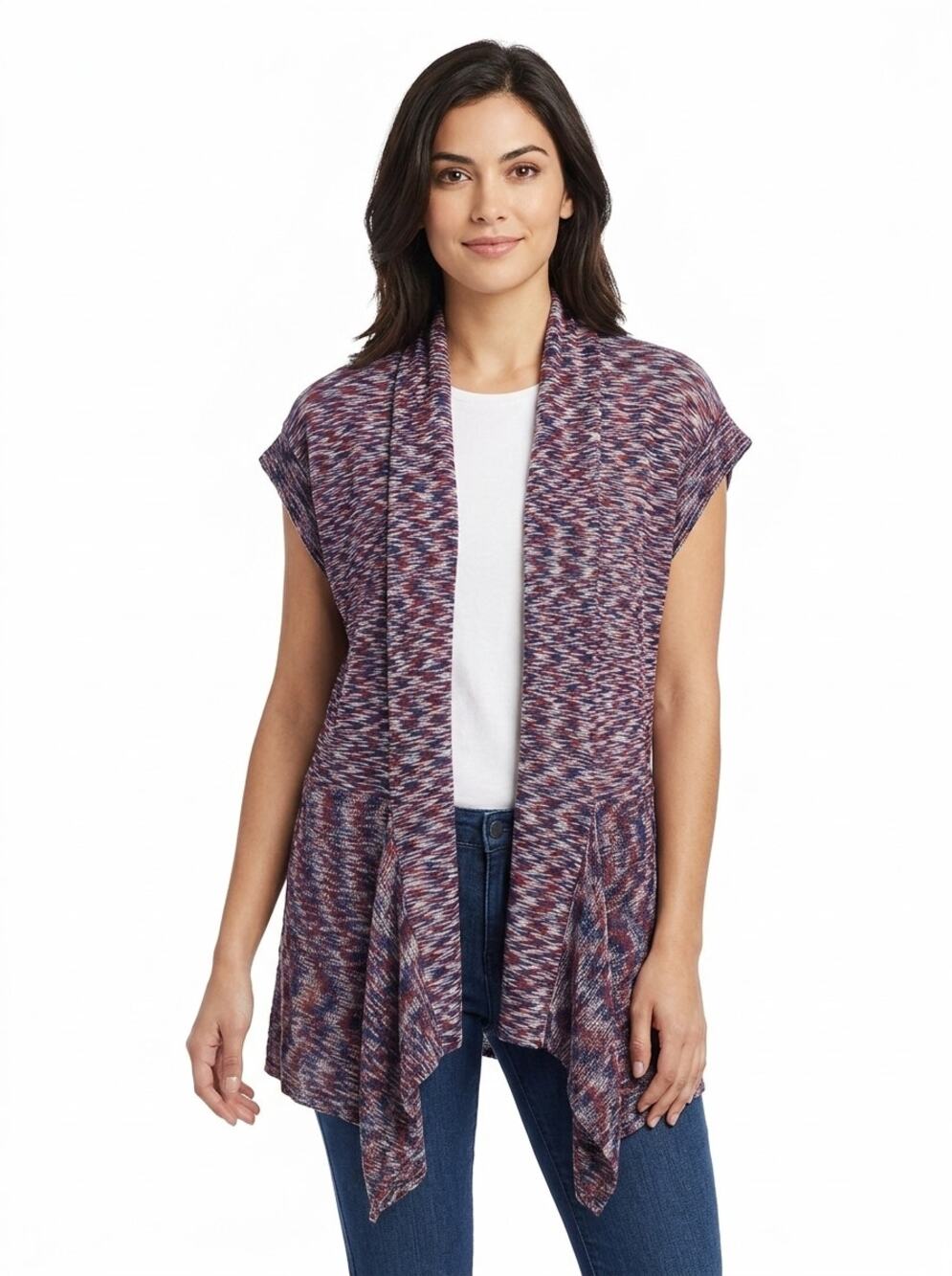 Nine West Multicolor Marled Knit Lightweight Stretch Sweater Women Size L